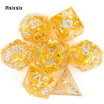 7 Pcs Yellow Resin White Number Sharp Edge Dice Polyhedral Dice Suitable for Role-Playing RPG    Board Game įvairiaspalvis