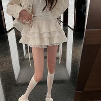 Japanese Kawaii Sweet Cake Skirt Women Lace Sexy Fashion Party Mini Skirt Female Hight Waist Korean Vintage Skirt S smėlis
