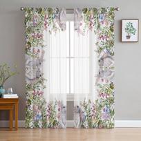 Velykų akvarelės augalai Bunny Tiulis Užuolaidos svetainei Namų dekoras Langų Užuolaidos Virtuvė Permatoma Voile Užuolaida 135W x 114H(cm) white
