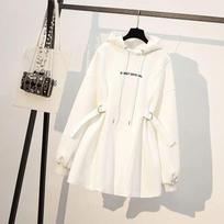 Spring and Autumn Bomb Street Age Reducing Letter Printing Lace Up Waist Long Hooded Oversized Sweater S juoda