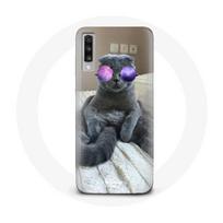 Coque pour Samsung Galaxy A70 Chat avec Lunettes de vue violettes violetinė