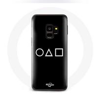 Coque pour Samsung S9 plus Squid Game logo symboles cercle carre triangle Fond Noir