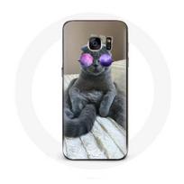 Coque pour samsung galaxy S6 edge Chat avec Lunettes de vue violettes