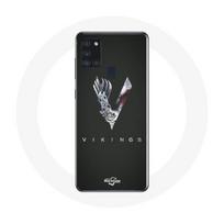 Coque pour Samsung Galaxy A21S Vikings Série Saison 6 logo V Epée Gris Fond Noir