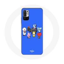 Coque pour Xiaomi Redmi Note 10T 5G BTS BT21 Tata Chimmy Cooky Rj Koya Shooky Et Mang Jouent De la musique Fond Bleu
