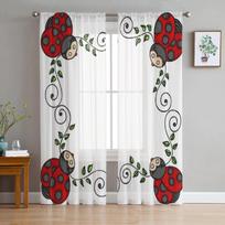 Leaves And Ladybugs Tulle Curtain For Living Room Sheer Valance Curtain For Kitchen Bedroom Window Drapes 135W x 114H(cm) white
