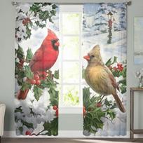 Winter Snow Berry Robin Sheer Curtains Bedroom Voile Curtain Living Room Window Sheer Curtains Kitchen Tulle Drapes 135W x 114H(cm) white