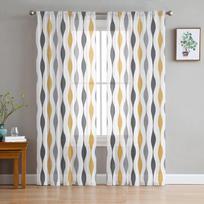 Geometrinės Dryžuotos Geltonos Tiulio Užuolaidos Svetainei Virtuvei Šifono Užuolaida Miegamajam Balkonui Permatoma Užuolaida Madingas Namų Dekoras 135W x 114H(cm) white