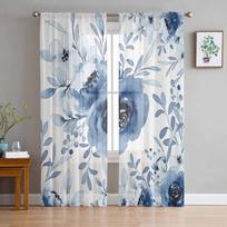 Kaimo augalai Gėlės Akvarelės Tiulis Voile Užuolaidos miegamajam Svetainės lango Užuolaidos Permatomos užuolaidos Organza užuolaidos 135W x 114H(cm)