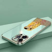 N56 Kiss by Gustav Klimt Design Golden Plating Edge Minkštas TPU telefono dėklas, skirtas iPhone 15 14 13 Pro Max 8 Xiaomi 13T Redmi Note 12S smūgiams atsparus galinis dangtelis for iPhone 11 white