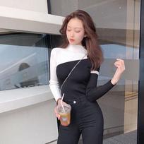 Long Sleeve Knit Sweater Slim Joker Top Fashion Color Matching Sweater Spring and Autumn Tops Women one size balta