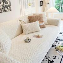 Cream Style Plush Sofa Mat Four Seasons Universal Anti Slip Seat Cushion Fur Balls tassels Edge Autumn Winter Leather Sofa Cover 70x70cm gray