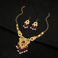 Ethnic Statement Collar Choker Necklace Women Crystal Chunky Earrings Jewelry