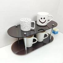 Acrylic Cup Rack Shelf Countertop Cosmetics Storage Rack Desktop Cup Display  Multi-Layer Coffee Cup Holder Decor Amber 2 layers