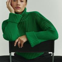 Knitted Turtleneck Women's Sweaters Casual Loose Long Flare Sleeve Female Crop Tops Jumpers Fall Winter Lady Blue Pullover L žalia