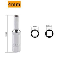 1pc 1/4 Hex Socket Adapter Chromium-vanadium Steel Deep Socket Wrench Head Sleeve For Ratchet Wrench Auto Repair Hand Tool 4mm