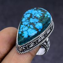 Natūralus Tibeto turkio akmens 925 svarų sterlingų sidabro žiedas Dydis 9.5 Q8J07 blue