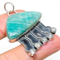 Natural Amazonite, Topaz Gemstone 925 Sterling Silver Gift Pendant 1.97  P5u75