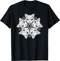 Pentagramos Katė Šėtoniškas Kačiukas Raganavimas Gotas Unisex Marškinėliai S