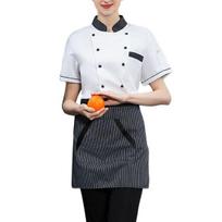 1 rinkinys Unisex Chef marškinėlių prijuostės rinkinys Virtuvė Dvieilis trumpomis rankovėmis stovi apykaklė Minkšta 2XL balta