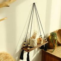 Macrame Wall Hanging Shelf Ornament Boho Decor Chic Wood Floating Plant Hanger for