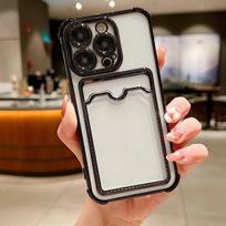 Prabangus dengtas kortelių laikiklis Silikoninis dėklas iPhone 15 14 13 12 11 Pro Max Plus minkštas apsauginis smūgiams atsparus kortelių lizdas galinis dangtelis For iPhone 13 ProMax white