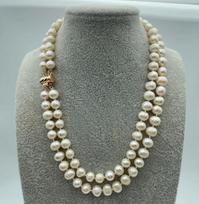New WHOLESALE 2 ROW 8-9MM   WHITE PEARL NECKLACE 18 INCH