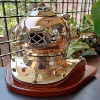 20.32 cm US Navy Diving Helmet, Nautical Diving Helmet, Mark V Helmet, Brass, Copper Scuba Diving Helmet With Wooden Stand