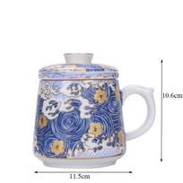 Kūrybiški emalio spalvos kavos puodeliai Rankų darbo keraminiai arbatos puodeliai Porcelianiniai arbatos puodeliai su dangteliu ir filtru arbatos ceremonija 1 mug white