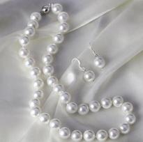 Genuine 10mm White shell Pearl  Earrings  Necklace set