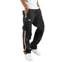 Spring and Autumn Men's Overalls Drawstring Drawstring Pocket Color Matching Long Pants XXXL juoda