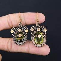 Lemon Topaz Gemstone Handmade Pure Copper Wire Wrapped Earring Jewelry For Women 2.17 Inches žalia