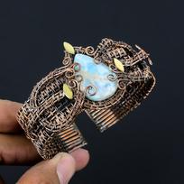 Beauteous Larimar Gemstone Handmade Copper Wire Wrap Jewelry Adjustable Bracelet For Women Adjustable mėlyna