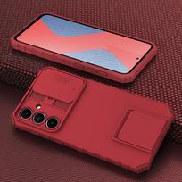 KEYSION Shockproof Case for Samsung A55 5G A35 A25 A15 A05 Slide Camera Lens Protection Live Stand Phone Cover for Galaxy A05S for Samsung A05S raudona