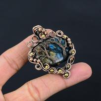 Double Tree Of Life Watermelon Tourmaline Gemstone Handmade Copper Wire Wrap Jewelry Pendant 2.36 Inches įvairiaspalvis