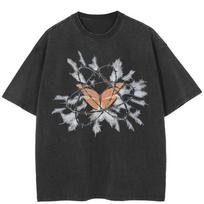 Streetwear Butterfly Graphic Unisex T-Shirt Cotton Washed Black Tshirt Unisex Tops Tees Summer Short Sleeves T Shirt S juoda