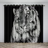 3D Digital Printing Curtain for Kitchen, White Tiger, Wild Animal Pattern, Short Window Curtains, Living Room, 2 Panels 50W160H(CM)x2Panel&Grommet Top black