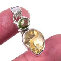 Natural Citrine,Peridot Gemstone 925 Solid Sterling Silver Pendant 1.25  u3D77 brown