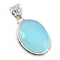 Natūralus Aqua Chalcedono Brangakmenis 925 Kieto Sterlingo Sidabro Pakabukas 1.8  Z1p67 white
