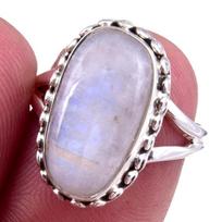 Natural Rainbow Moon Stone Gemstone Handmade 925 Sterling Silver Ring S.6 l3V31 gray