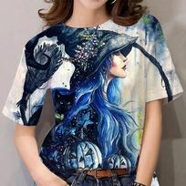 Women's T shirt Witches Print Halloween Funny Gift Tshirt Summer Women Fashion Casual Personality T Shirts Oversized O Neck Tops M