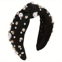 1 Pcs Womens Wide Rhinestone Headband Pearl Headband Girls White Top Knot Headband with Beading 1PCS juoda