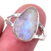 Natural Rainbow Moon Stone Gemstone Handmade 925 Sterling Silver Ring S.8 G2q72 white
