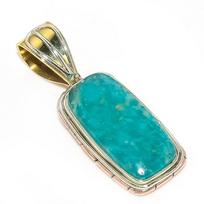 Natural Amazonite Gemstone Two Tone 925 Solid Sterling Silver Pendant 1.25  v7a42