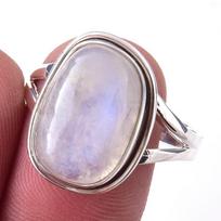 Natural Rainbow Moon Stone Gemstone Handmade 925 Sterling Silver Ring S.10 Y2i79 gray
