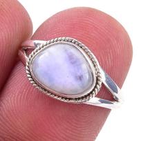 Natural Rainbow Moon Stone Gemstone Handmade 925 Sterling Silver Ring S.6 M6d78 gray