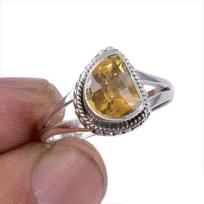 Natural Citrine Gemstone Handmade 925 Sterling Silver Jewelry Ring Size 7.5 T8H00 gray