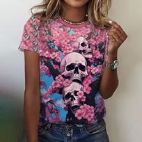 3d Gothic Skeleton Skulls Print Women T-Shirt Vintage O-Neck Ladies Tees Female Top Harajuku Short Sleeve Loose Woman Clothing XL black