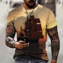 Vintažiniai vyriški marškinėliai su 3D spausdinimu „Pirate Ship Crew“ kaklo trumpomis rankovėmis marškinėliai vyrams, dideli viršutiniai marškinėliai „Homme Camiseta“ 3XL