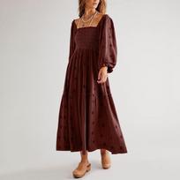 Autumn Ladies Casual Dress Square Collar Horn Sleeve Long Skirt Casual And Summer Maxi Dresses For Women M ruda